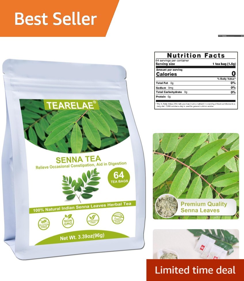 Non-GMO Indian Senna Tea – 1.5g x 64 Bags for Digestive Health
