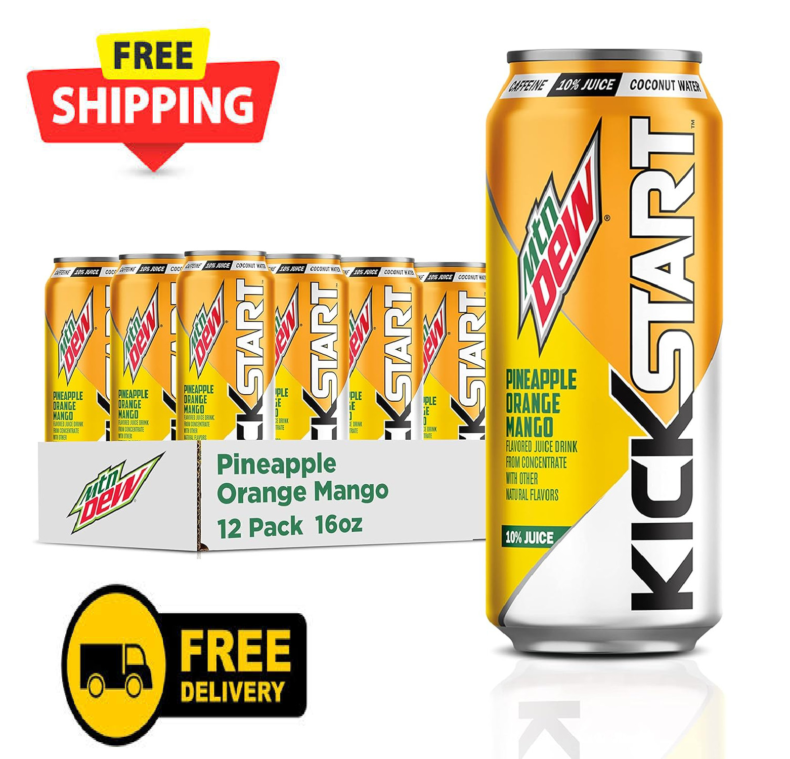 Mountain Dew Kickstart, Pineapple Orange Mango, 90mg Caffeine, Vitamins B & C, 8